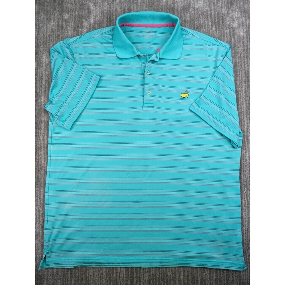 Masters Tech Polo Shirt Mens XL Teal Striped Golf Embroidered Logo Performance